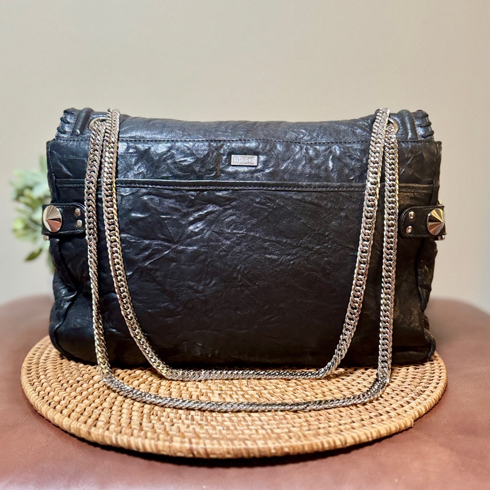 Be & D Vintage Design Shoulder Bag Black Leather with Silver Accents - Picture 4 of 10